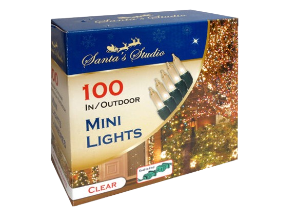 100PK MINI OUTDOOR LIGHTS - CLEAR END-TO-END. INCANDESCENT