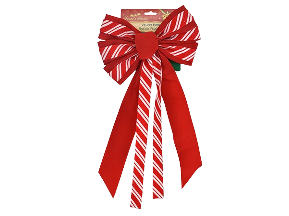 19IN X 9-5/8IN 7-LOOP VELVET 2-LAYER CANDY CANE BOW. T.O.C.