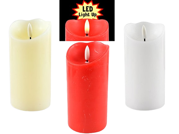 5-7/8/IN(H) X 3IN(D) XMAS B/O LED FLICKERING WAX CANDLE W/WARM WHITE BULLET FLAME.