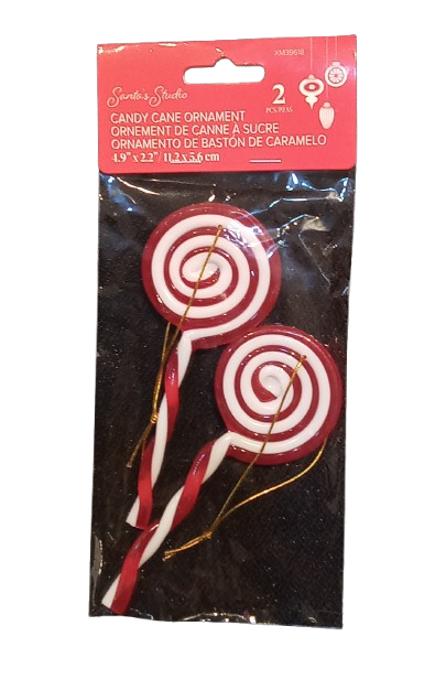2PK 4.9IN X 2.2IN XMAS CANDY CANE ORNAMENT