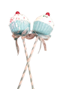 2pk 9.5in(H) x 2.2in(D) Xmas Glitter Candy Cupcake Pick  w/Ribbon.