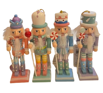 5-1/8IN XMAS WOODEN CANDY SHOP NUTCRACKER ORNAMENT W/JEWEL. - INDIVIDUAL