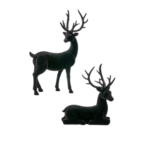 10" RESIN FLOCKED DEER - BLACK INDIVIDUAL 