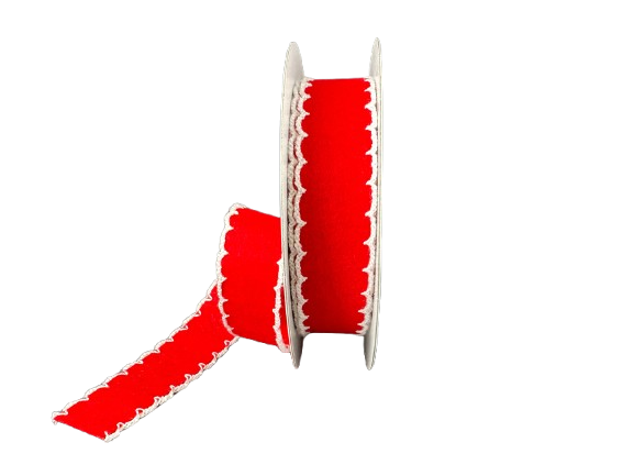 RED  FELT/WHT SCALLOP EDGE UNWIRED 7/8´´X10Y 