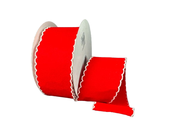 RED  FELT/WHT SCALLOP EDGE UNWIRED 2.5´´X10Y  