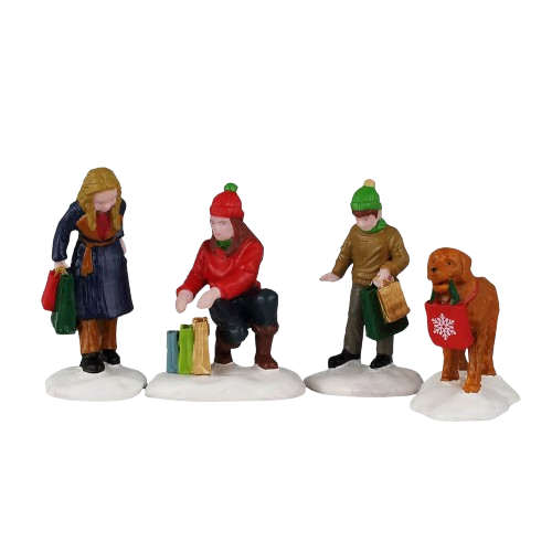 FESTIVE HOLIDAY SHOPPERS, SET OF 4