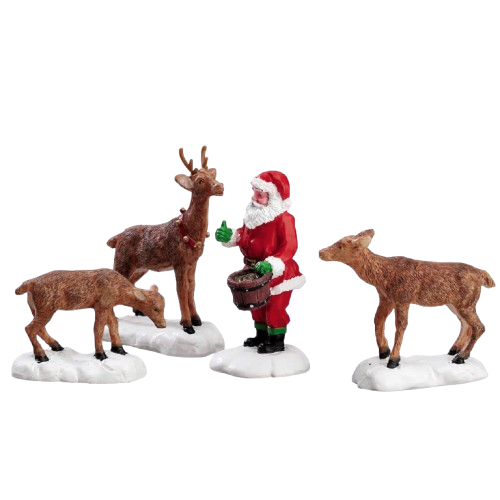 SANTA FEEDS REINDEER, SET OF 4