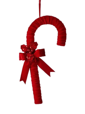 18"VELVET CANDY CANE /BOW/HOLLY RED