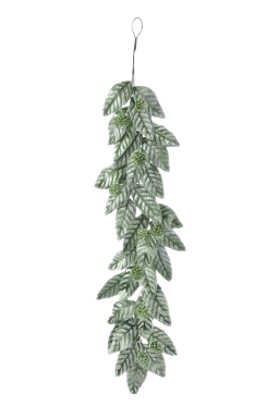 48"VELVET W/GLITTER/CONE LEAF GARLAND