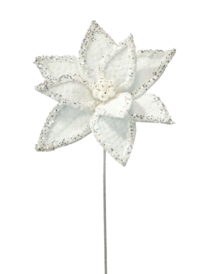21"GLACIER RIDGE SNOWY POINSETTIA STEM WHITE FROST