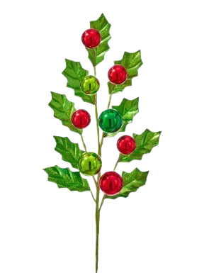 26"MYLAR HOLLY W/VP BALL SPRAY RD GREEN