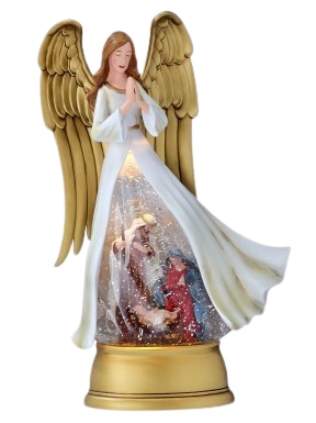 12"LED ANGEL W/HOLY FAMILY WGLOBE UL PLUG/USB