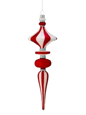 12"GLS PEPPERMINT FINIAL ORNAMENT 