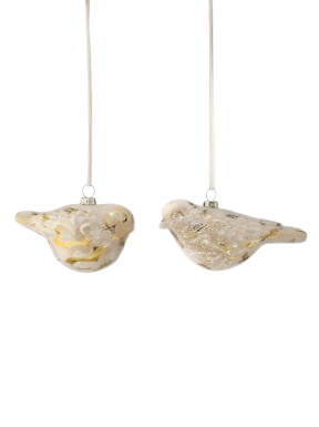 4.5-5.5" GLASS WINTER BIRD ORNAMENT GOLD