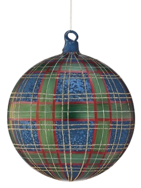 6"GLASS GENTLEMEN PLAID ORNAMENT RDBG