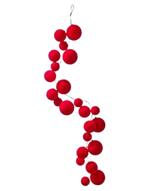 48"VP FLOCKED BALL GARLAND RED