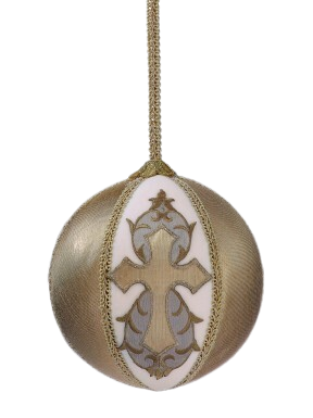 6"EMB CROSS VELVET BALL ORNAMENT