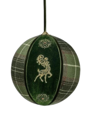 8"PLAID DEER VELVET BALL ORNAMENT HTGG
