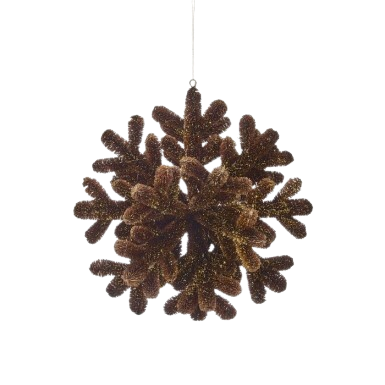 9"FIBER ANTLER 3D SNOWFLAKE ORNAMENT BRWN