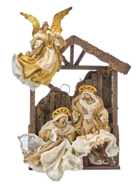 26"WOOD CRESH HOLY FAMILY W/ANGEL NACR