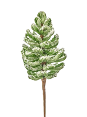 19"VELVET BEADED SNOW PINECONE STEM WHGR