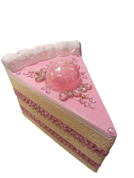 PASTEL EN TROZOS CON PEDRERIA CELESTE / ROSADO