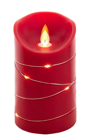 [JEL0980] 5´´BATTERY OPERATED LED FLICKER FLAME RED CANDLE WITH FAIRY LIGHTS