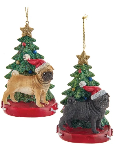 [C7954PU] 4.25´´RESIN PUG W/XMAS TREE ORN INDIVIDUAL