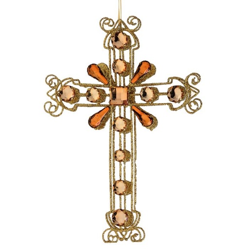 [MTX74401] 12" GLITTER WIRE JEWELED CROSS ORNAMENT