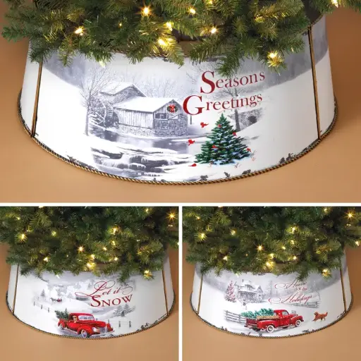 [2590290] 27.75"L METAL HOLIDAY DESIGN TREE COLLAR, 3 ASST, K/D