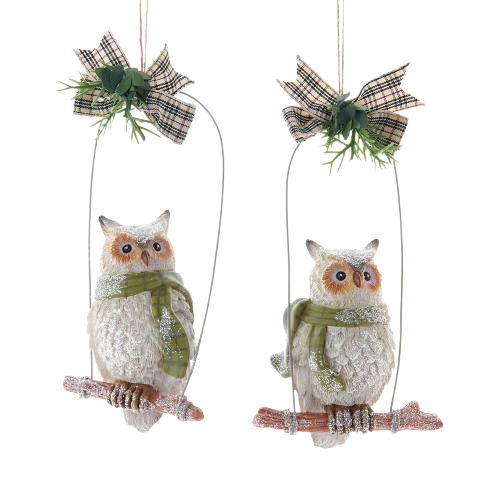 [D4186] 4.25"RESIN OWLS WITH SCARF ORN / INDIVIDUAL