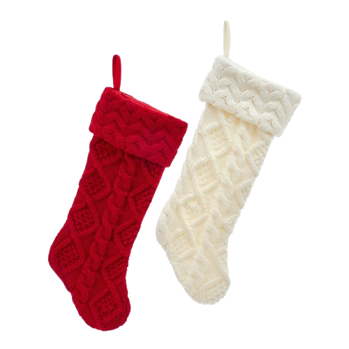 [SG0294] RED & IVORY CABLE KNIT STOCKINGS / INDIVIDUAL