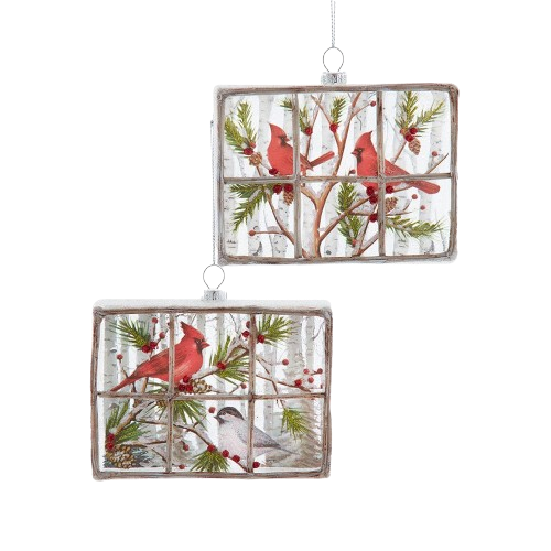 [D4741] 4.375"GLASS WINDOW PANE WIHT CARDINAL / INDIVIDUAL
