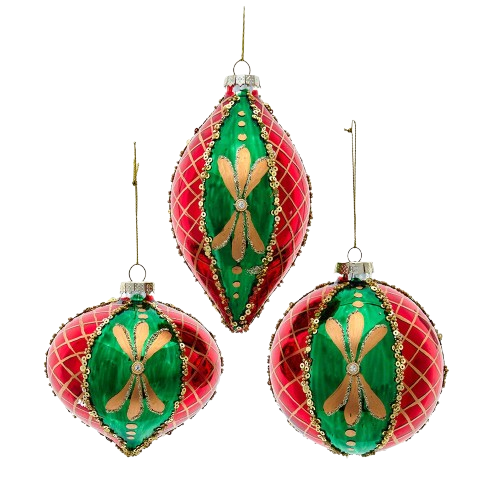 [F2398] GLASS METALLIC GOLD & RED CHECKERED BALL, DROP & ONION / INDIVIDUAL 