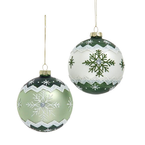[F2423] GLASS WINTER GREEN SNOWFLAKE DESING BALL / INDIVIDUAL 