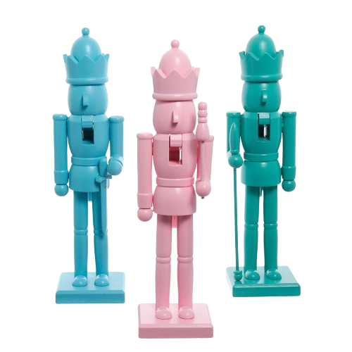 [H1660] 12" GREEN, PINK & BLUE KING NUTCRACKERS / INDIVIDUAL 