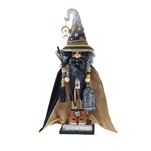 [HA0798] 18" HOLLYWOOD  NUTCRACKERS BLACK & GOLD WIZARD 