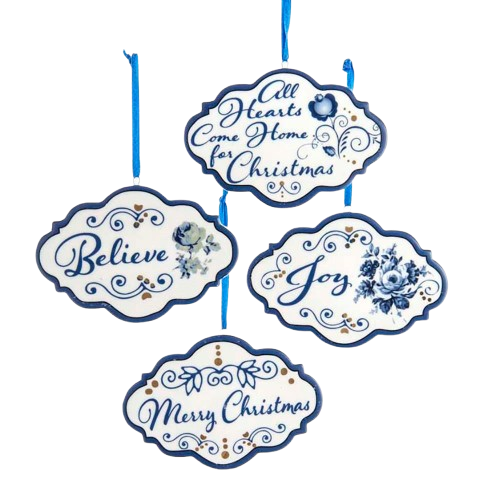 [J7463] BLUE AND WHITE WORD ORNAMENTS 
