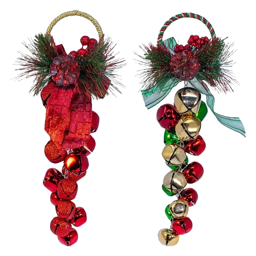 [TD1807] RED & GREEN CHRISTMAS BELL CLUSTER DOOR HANGERS / INDIVIDUAL 