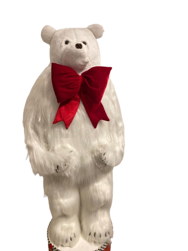 [002074] 48" OSO BLANCO GRANDE CON LAZO ROJO.