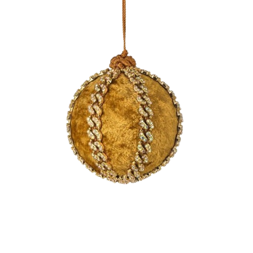 [MTX75361GOLD]  4" VELVET JEWELED BALL ORNAMENT - GOLD