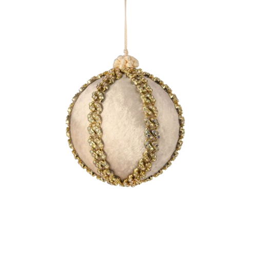[MTX75361IVORY]  4" VELVET JEWELED BALL ORNAMENT - IVORY