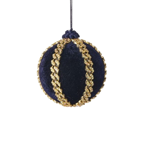 [MTX75361NAVY]  4" VELVET JEWELED BALL ORNAMENT - NAVY 