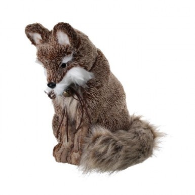 [MTX58914] 12" SITTING FUR FOX W/LEATHER BOW & BELL"