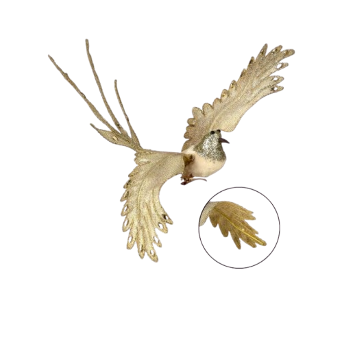 [MTX75554] 10" METALIC GILDED BIRD CLIP - CHAMPAGNE