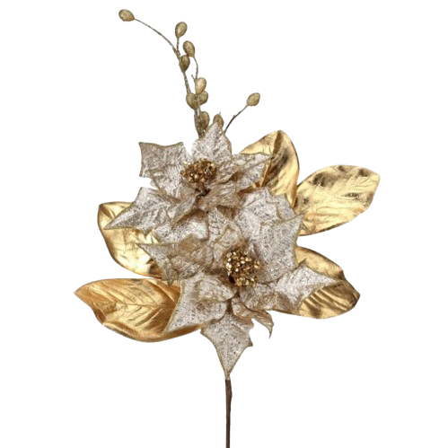 [MTX75555] 23" POINSETTIA/ BERRY/ LEAF PICK - CHAMPAGNE GOLD 