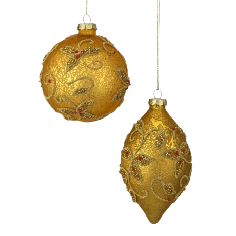 [MTX75693GOLD] 4-6" GLS MRCY/JWL FINIAL/BALL ORNAMENT - INDIVIDUAL - GOLD 