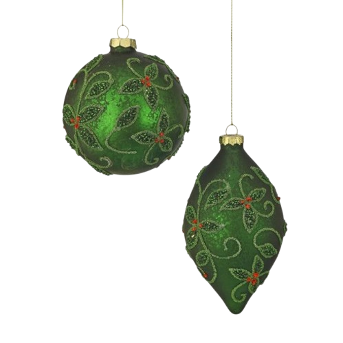 [MTX75693GREEN] 4-6" GLS MRCY/JWL FINIAL/BALL ORNAMENT - INDIVIDUAL - GREEN 