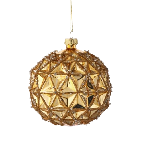 [MTX75714] 4" GEO GLASS W/BEAD BALL ORNAMENT