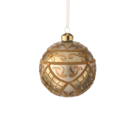 [MTX75763IVORYGOLD] 4" GLS LATTICE W/JEWEL BALL ORNAMENT - IVORY GOLD 